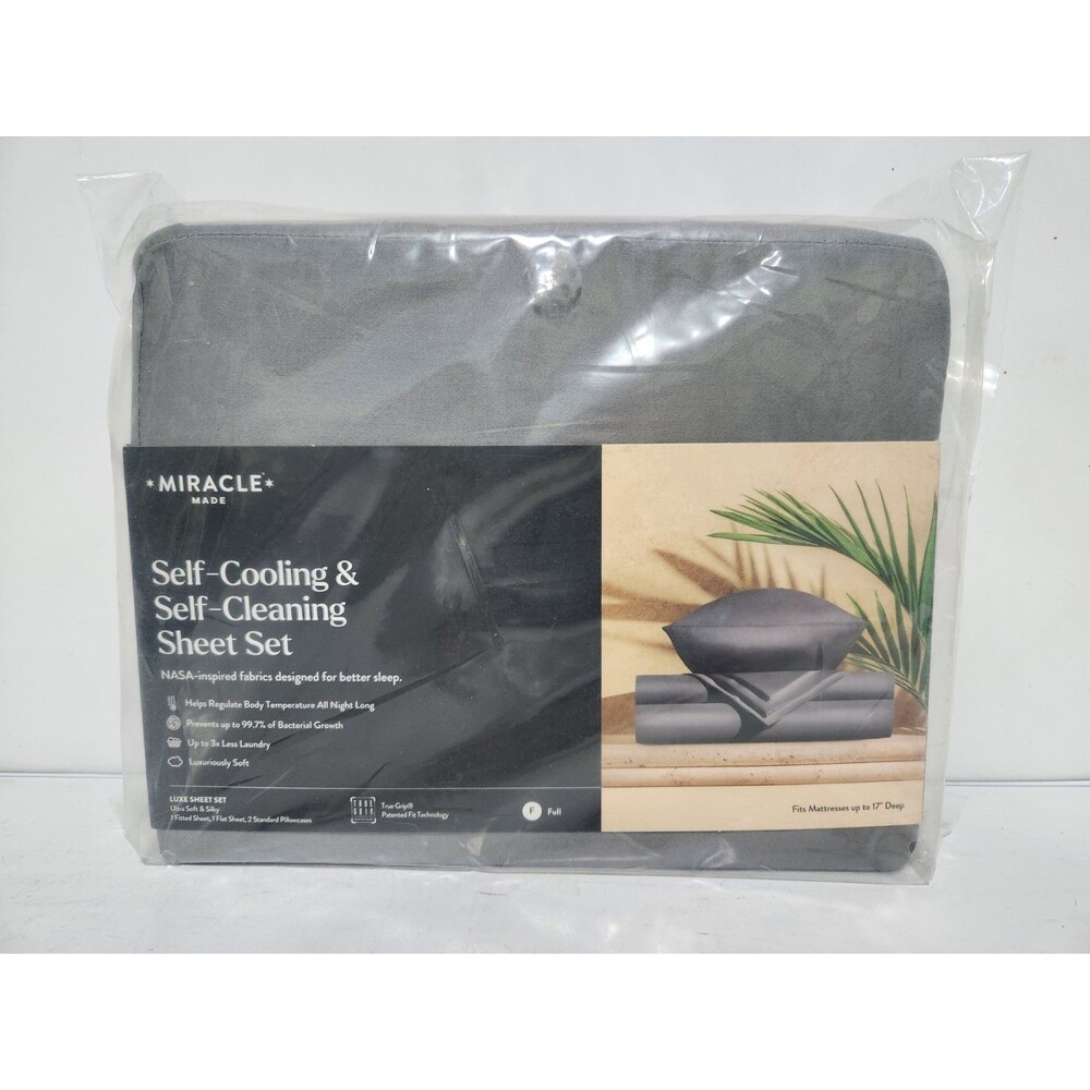 Miracle Made Self Cooling Self Cleaning FULL Sheet Set -  Grey - Luxe 4 Piece